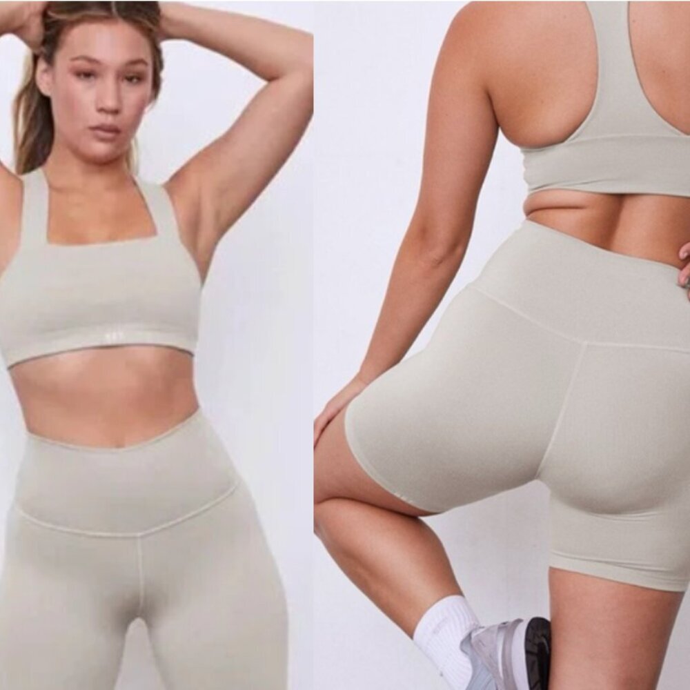 SET ACTIVE 2 PIECE WORKOUT SET - Box Cut Sports Bra and Luxform Shorts in Dune S